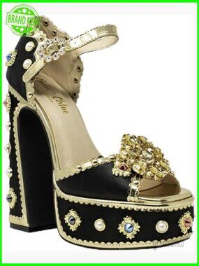 Multi Color Jeweled Platform Sandals Chunky Block High Heels